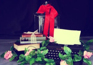 typewriter and lantern